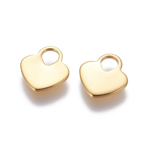 BeadsBalzar Beads & Crafts (SL6901A) 304 Stainless Steel Charms, Heart Lock, Golden 10mm wide (5 PCS)