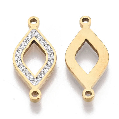BeadsBalzar Beads & Crafts (SL6942A) 304 Stainless Steel Links/Connectors, with Rhinestone, Rhombus, Golden, Crystal 24X11MM (2 PCS)