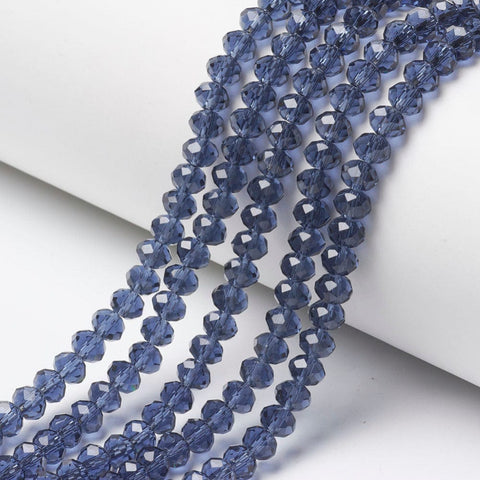 BeadsBalzar Beads & Crafts SLATE BLUE (BE7887-D12) (BE7887-D18) Opaque Solid Color Glass Beads Strands, Faceted, Rondelle, 6x5mm