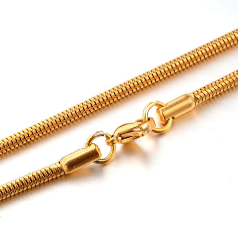 BeadsBalzar Beads & Crafts (SN5869) 304 Stainless Steel Snake Chain Necklaces, Golden  2.4mm wide, (50cm)