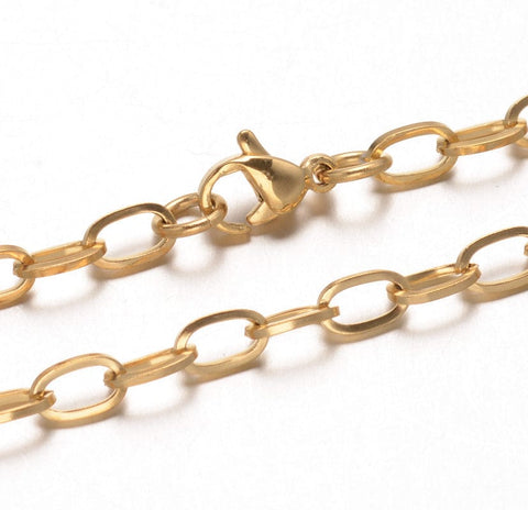 BeadsBalzar Beads & Crafts (SN6087A) 304 Stainless Steel Cable Chain Necklaces, Golden (75cm) long