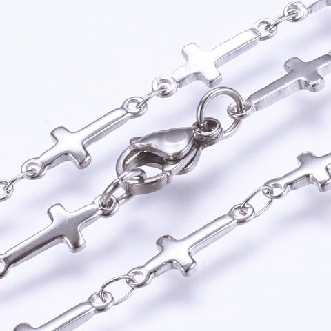 BeadsBalzar Beads & Crafts (SN6092A) 304 Stainless Steel Chain Necklace, Cross, (45.5cm)
