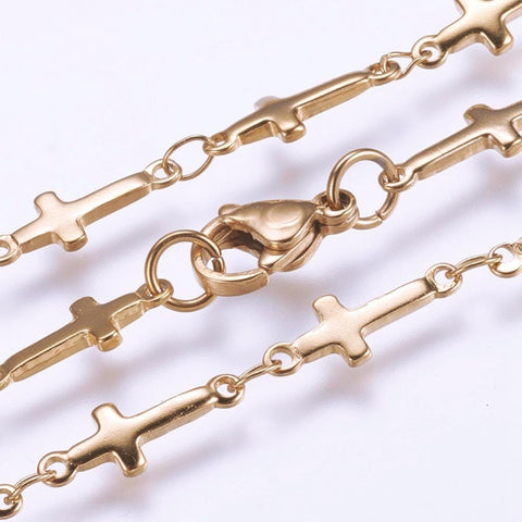 BeadsBalzar Beads & Crafts (SN6092B) 304 Stainless Steel Chain Necklaces, Cross, Golden (45.5cm) long