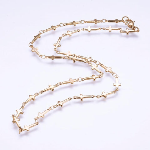 BeadsBalzar Beads & Crafts (SN6092B) 304 Stainless Steel Chain Necklaces, Cross, Golden (45.5cm) long