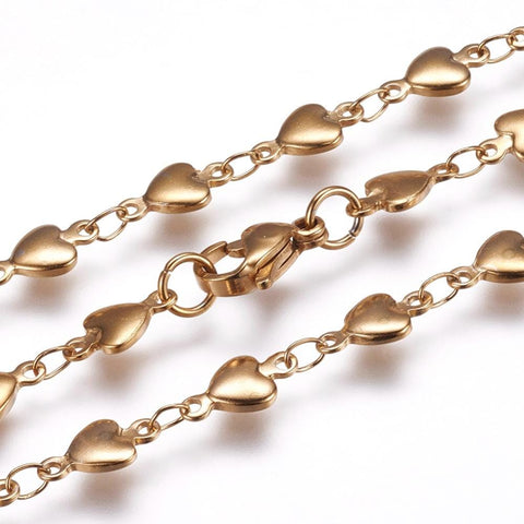 BeadsBalzar Beads & Crafts (SN6093X) 304 Stainless Steel Chain Necklaces, Heart, Golden(45.5cm)