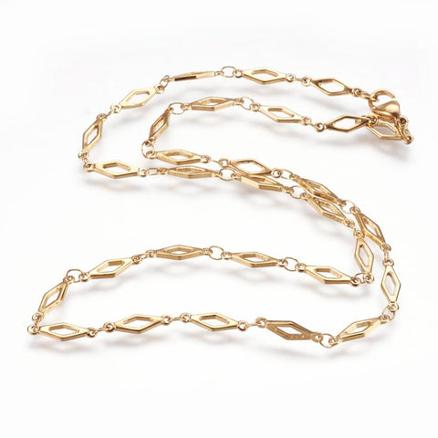 BeadsBalzar Beads & Crafts (SN6094A) 304 Stainless Steel Chain Necklaces, Rhombus, Golden 45cm) long