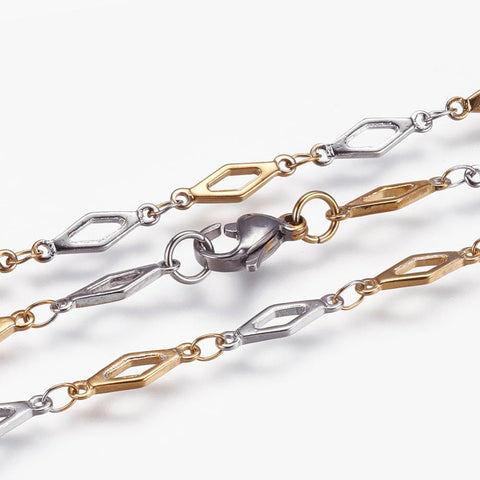 BeadsBalzar Beads & Crafts (SN6094B) 304 Stainless Steel Chain Necklaces,, Rhombus, Golden & Steel Color (45cm)