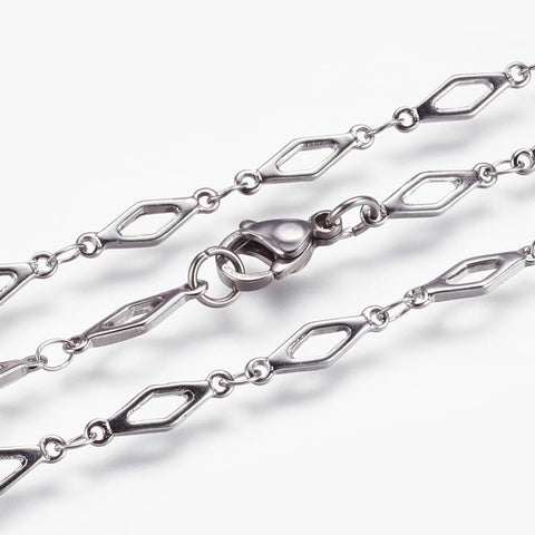 BeadsBalzar Beads & Crafts (SN6094C) 304 Stainless Steel Chain Necklaces, Rhombus, Steel Color (45cm) long