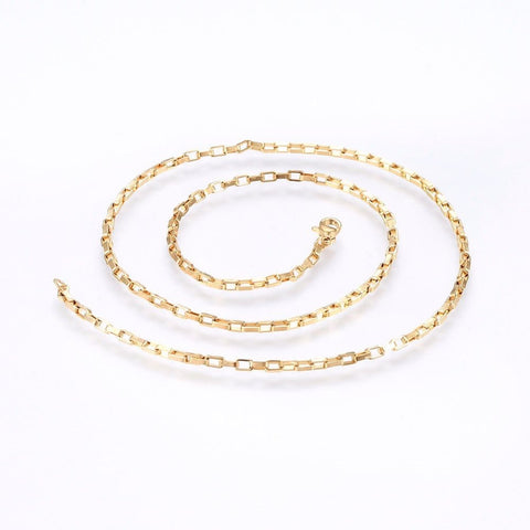BeadsBalzar Beads & Crafts (SN6134A) 304 Stainless Steel Box Chain Necklaces, Golden (50cm)