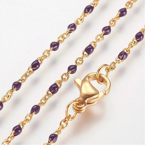 BeadsBalzar Beads & Crafts (SN6412B) GOLD/PURPLE (SN6412X) 304 Stainless Steel Chain Necklaces, with Enamel Links, Golden, (45.5cm)long, 1.5~2mm wide