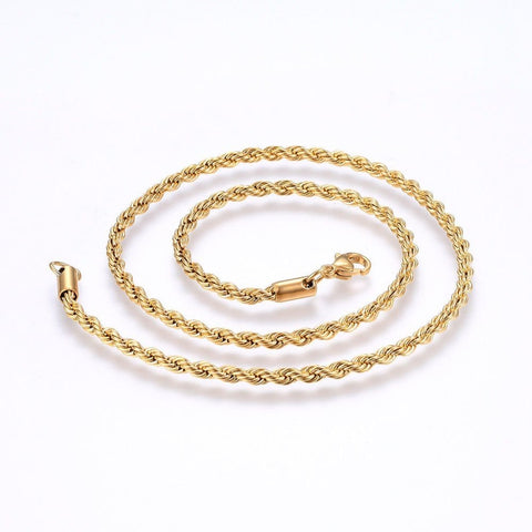 BeadsBalzar Beads & Crafts (SN6760A) 304 Stainless Steel Rope Chain Necklaces, Golden (45cm) long