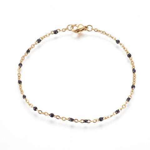 BeadsBalzar Beads & Crafts (SN6767B) 304 Stainless Steel , Cable Chain Bracelets, with Enamel, Black bracelet: about (20~20.6cm)