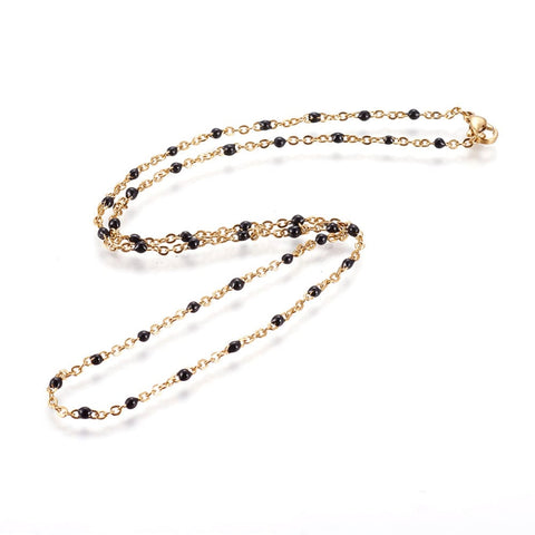 BeadsBalzar Beads & Crafts (SN6767N) 304 Stainless Steel , Cable Chain Necklace with Enamel, Black Size:  necklace: about 19.52''~19.76"(49.6~50.2cm)