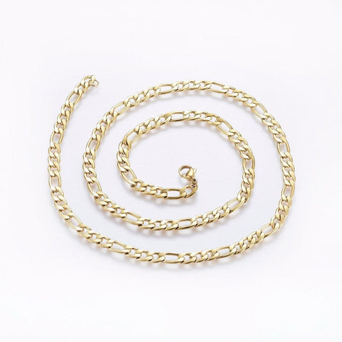 BeadsBalzar Beads & Crafts (SN6926A) 304 Stainless Steel Figaro Chain Necklaces, Golden  5.5mm wide (60cm)