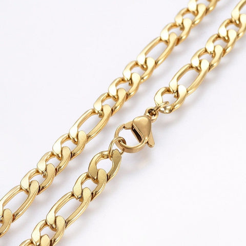 BeadsBalzar Beads & Crafts (SN6926A) 304 Stainless Steel Figaro Chain Necklaces, Golden  5.5mm wide (60cm)
