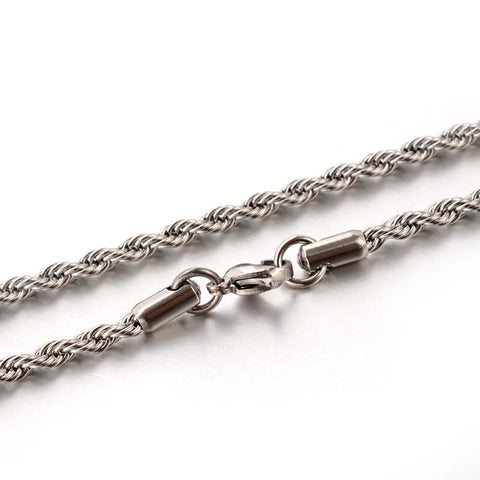 BeadsBalzar Beads & Crafts (SN6928A) 304 Stainless Steel Rope Chain Necklaces, 3mm wide, 50cm long