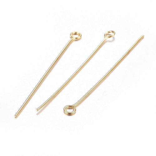 BeadsBalzar Beads & Crafts (SP5487) 304 Stainless Steel Eye Pins, Golden  40mm  (+/- 40PCS)