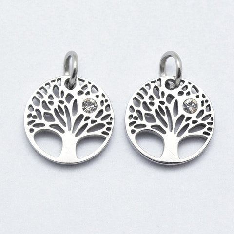 BeadsBalzar Beads & Crafts (SP5557) 316 Stainless Steel, with Cubic Zirconia, Tree, Clear, 12MM (2 PCS)