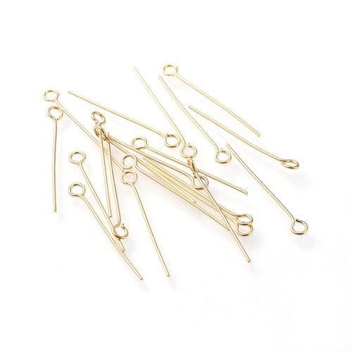 BeadsBalzar Beads & Crafts (SP6576A) 304 Stainless Steel Eye Pins, Golden 25mm long (+/-40PCS)