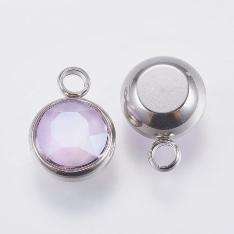 BeadsBalzar Beads & Crafts (SP6676-03) VIOLET (SP6676X) K9 Glass Pendants, with 304 Stainless Steel , 10mm wide (2 PCS)