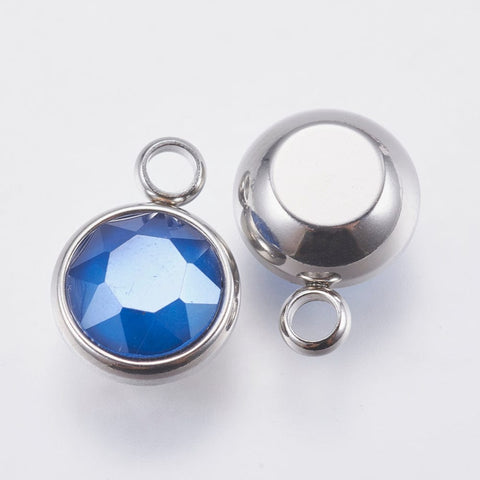 BeadsBalzar Beads & Crafts (SP6676-04) ROYAL BLUE (SP6676X) K9 Glass Pendants, with 304 Stainless Steel , 10mm wide (2 PCS)