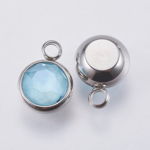 BeadsBalzar Beads & Crafts (SP6676A) SKYBLUE (SP6676X) K9 Glass Pendants, with 304 Stainless Steel , 10mm wide (2 PCS)
