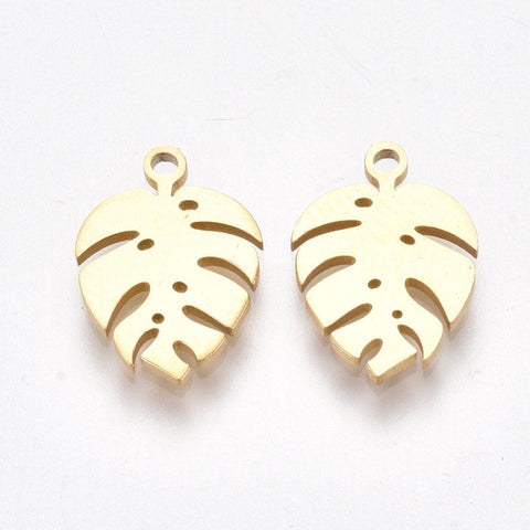 BeadsBalzar Beads & Crafts (SP6678A) 304 Stainless Steel Charms, Monstera Leaf, Golden Size: about 13mm long (2 PCS)
