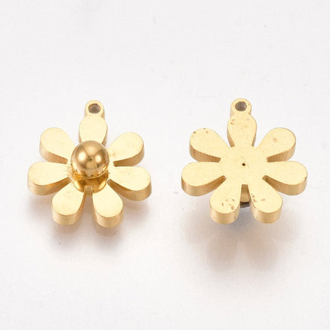 BeadsBalzar Beads & Crafts (SP8377-26B) Ion Plating(IP) 304 Stainless Steel Charms, Flower, Golden 11mm (2 PCS)