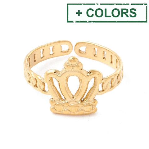 BeadsBalzar Beads & Crafts (SR8687-X) 304 Stainless Steel Cuff Ring, Crown, 16.5mm (1 PC)