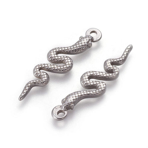 BeadsBalzar Beads & Crafts (SS6770A) 304 Stainless Steel Pendants, Snake, Antique Silver 31mm long (2 PCS)