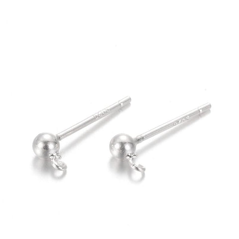 BeadsBalzar Beads & Crafts (SS7801-04) 925 Sterling Silver Ear Stud Findings, Silver 14mm (2 PAIRS)