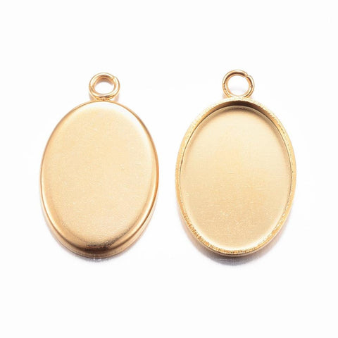 BeadsBalzar Beads & Crafts (SS8294-G) 304 Stainless Steel Pendant Cabochon Settings, Oval, Golden, Tray: 14x10mm (2 PCS)