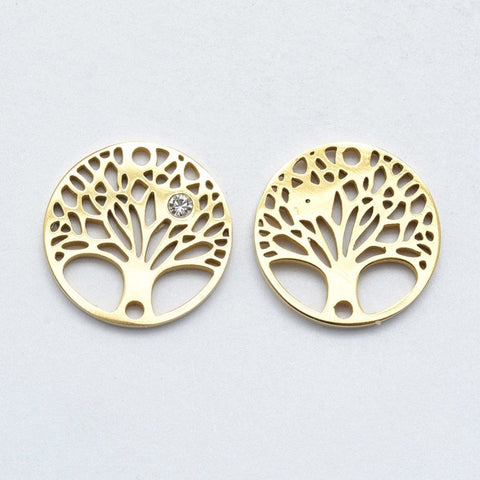 BeadsBalzar Beads & Crafts (ST6115A) 316 Stainless Steel Tree of Life, Clear, Golden15mm (2 PCS)