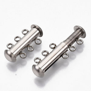 BeadsBalzar Beads & Crafts STAINLESS STEEL (SC8691-P) (SC8691-X) 304 Stainless Steel Slide Lock Clasps, 3 Strands, 6 Holes, Tube, 20x10mm (1 SET)
