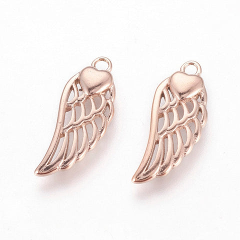 BeadsBalzar Beads & Crafts (SW5481) 304 Stainless Steel Pendants, Wings with Heart, Rose Gold 20MM