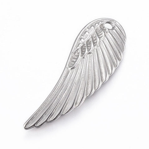 BeadsBalzar Beads & Crafts (SW5528) 304 Stainless Steel Pendants, Wing, Stainless Steel Color 31MM (2 PCS)
