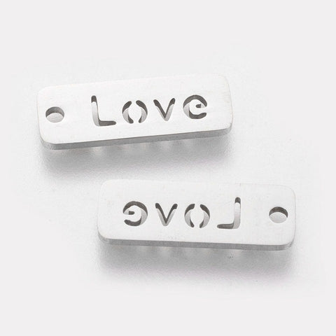 BeadsBalzar Beads & Crafts (SW7382-S) 304 Stainless Steel Pendants, Rectangle with Word Love, 17mm  (2 PCS)