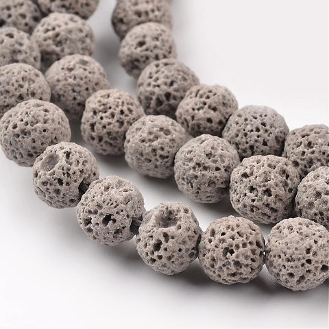 BeadsBalzar Beads & Crafts Synthetic Lava Round Beads Strands, Dyed, Gray  Size: about 8mm (LB5214)