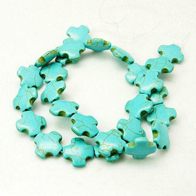 BeadsBalzar Beads & Crafts Synthetic Turquoise Beads Strands, Cross, Turquoise 15MM (CR5153)