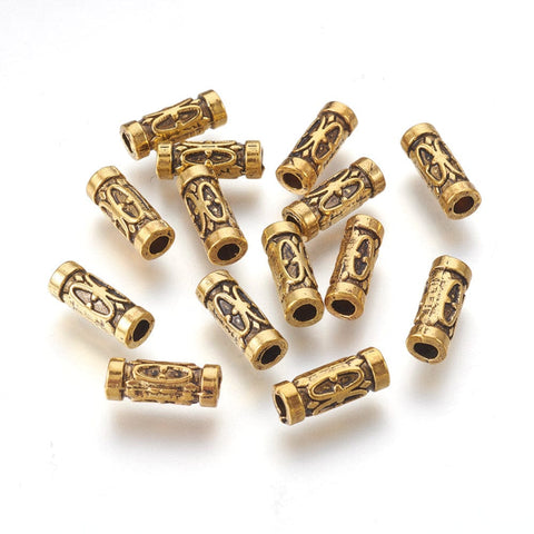 BeadsBalzar Beads & Crafts (TB5889) Tibetan Style Beads, Antique Golden Color, Tube Size: about 5mm in diameter, 13mm (20PCS)