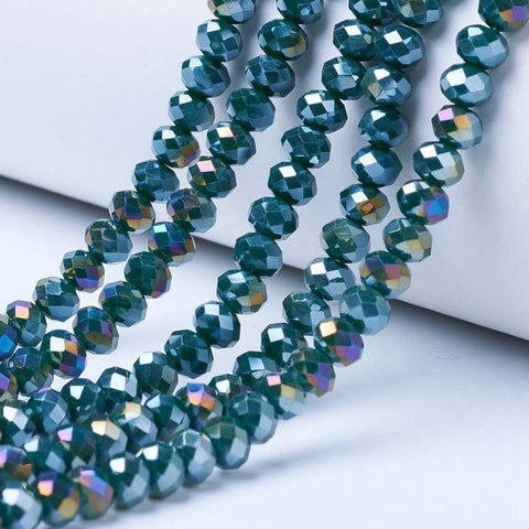 BeadsBalzar Beads & Crafts TEAL AB (BE7891-B10) (BE7891-X) Opaque Solid Color Glass Beads Strands, Faceted, Rondelle, 8x6mm