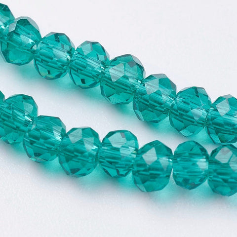 BeadsBalzar Beads & Crafts TEAL (BE7944-13) (BE7944-X) Transparent Glass Beads Strands, Faceted, Rondelle, 3x2mm