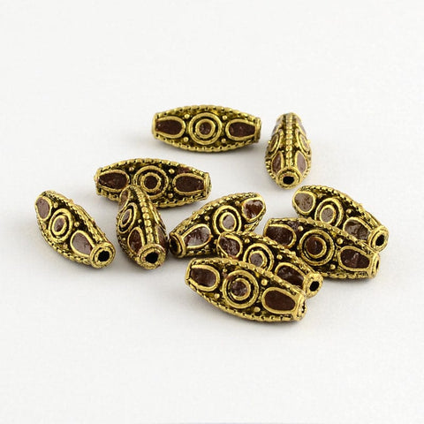 BeadsBalzar Beads & Crafts Triangle Handmade Indonesia Beads, with Alloy Cores, Antique Golden, CoconutBrown 19MM (FB5139B)