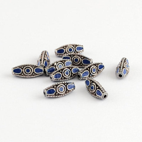 BeadsBalzar Beads & Crafts Triangle Handmade Indonesia Beads, with Alloy Cores, Antique Silver, DarkBlue 19MM (FB5139C)