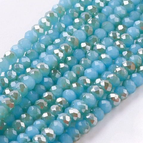BeadsBalzar Beads & Crafts TURQUOISE (BE1716-38) (BE1716-X) Electroplate Glass Faceted Rondelle Beads Half Plated, 2.9x3.5mm (1 STR)