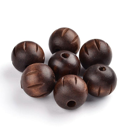 BeadsBalzar Beads & Crafts (WB2087) Wood Beads, Lead Free, Dyed, Round With Carved Pattern, Coffee Size: 25mm (10 PCS)