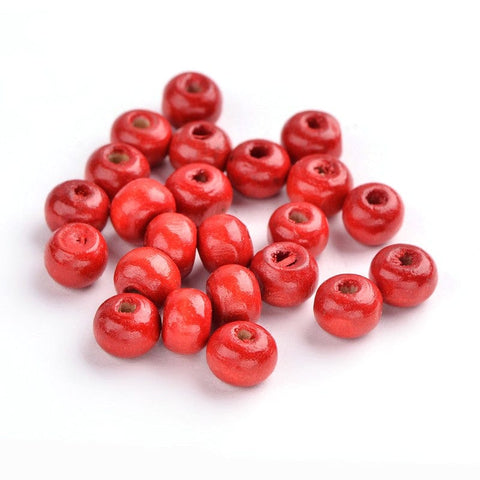 BeadsBalzar Beads & Crafts (WB4411-RED) Natural Wood Beads, Lead Free, Round, Dyed, Red 7~8mm (40 GMS/+-300 PCS)