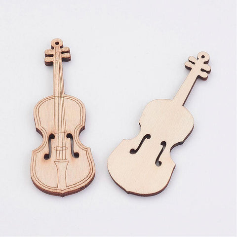 BeadsBalzar Beads & Crafts (WB5028) Wooden Pendant, Violin, AntiqueWhite 73MM (4 PCS)