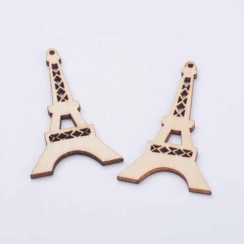 BeadsBalzar Beads & Crafts (WB5262) Wood Big Pendants, Eiffel Tower, BlanchedAlmond 59MM