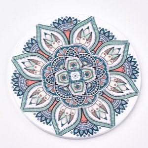 BeadsBalzar Beads & Crafts (WB5724) Printed Wooden Big Pendants, Dyed, Flat Round with Flower, Colorful  60mm